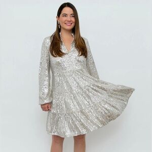 NWT Sail to Sable Charlotte Dress- Silver Sequins